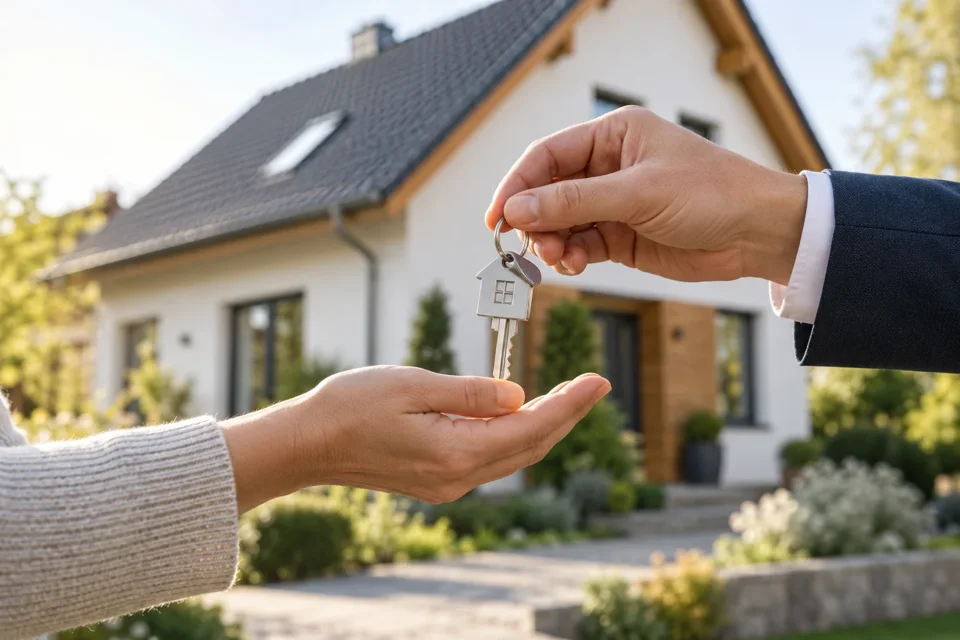 KI-generiertes Symbolbild: Schlüsselübergabe beim Immobilienverkauf